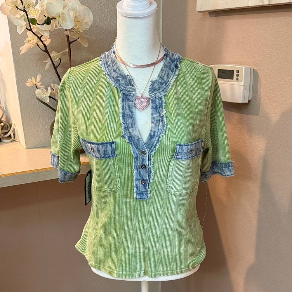 Mystree Green and Blue Button Down Shirt